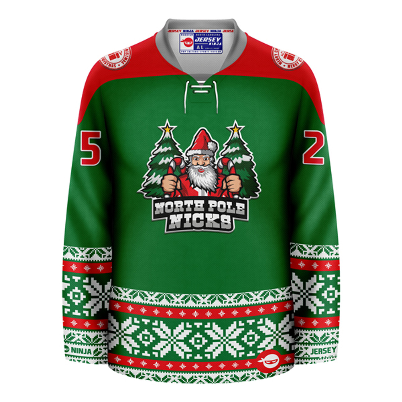 Jersey Ninja - Christmas Hockey Ugly Sweater Holiday Hockey Jersey