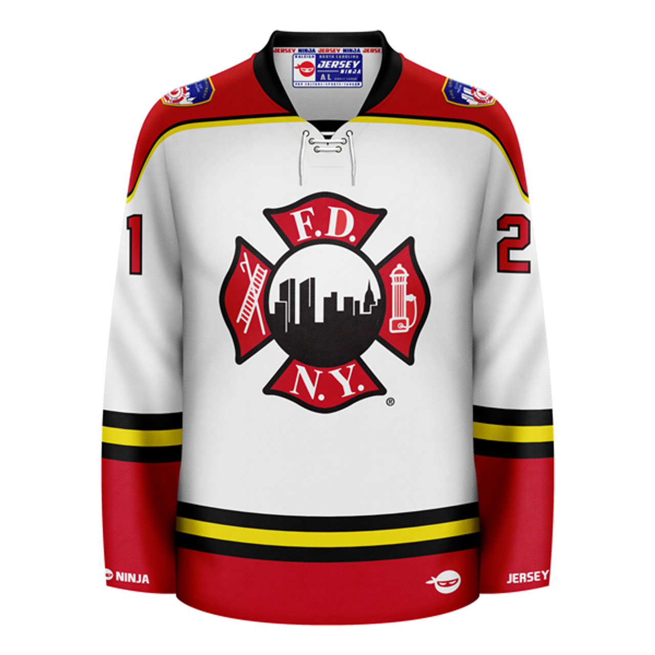 Jersey Ninja - FDNY Maltese Cross White Hockey Jersey