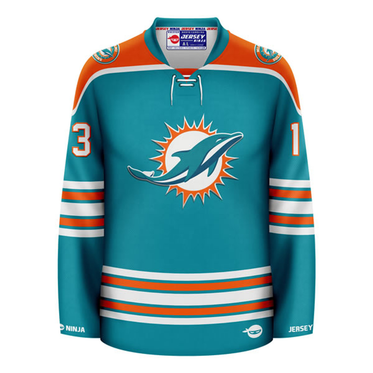 Jersey Ninja - Miami Dolphins Dan Marino Aqua Crossover Hockey Jersey