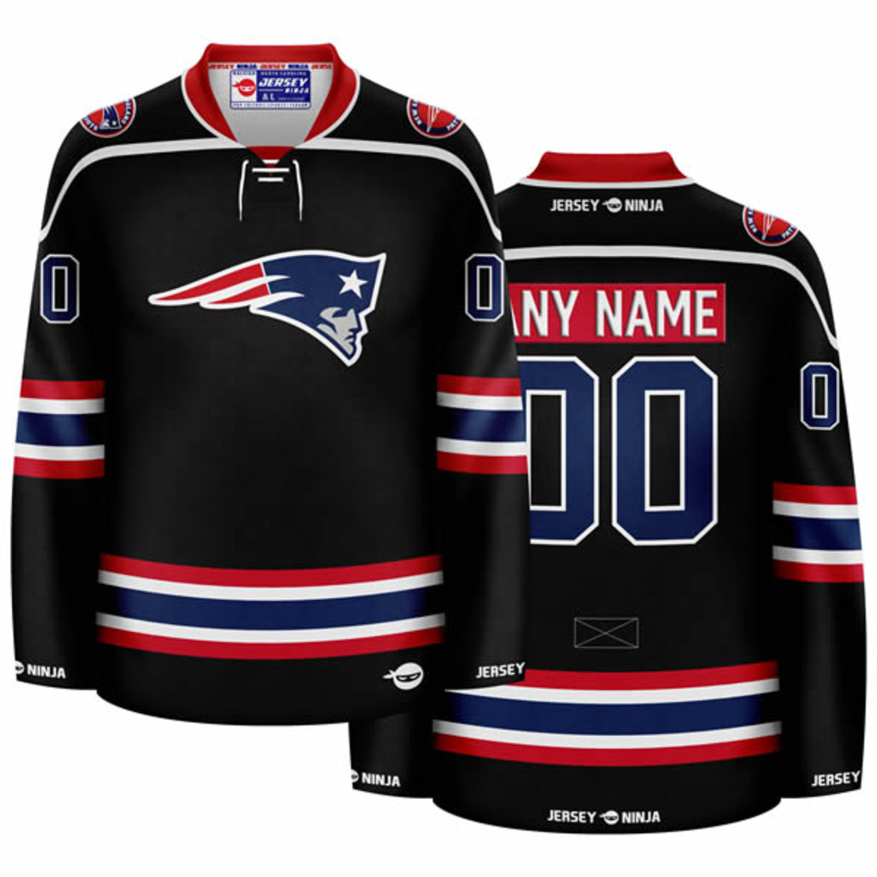 Jersey Ninja - New England Patriots Black Hockey Jersey