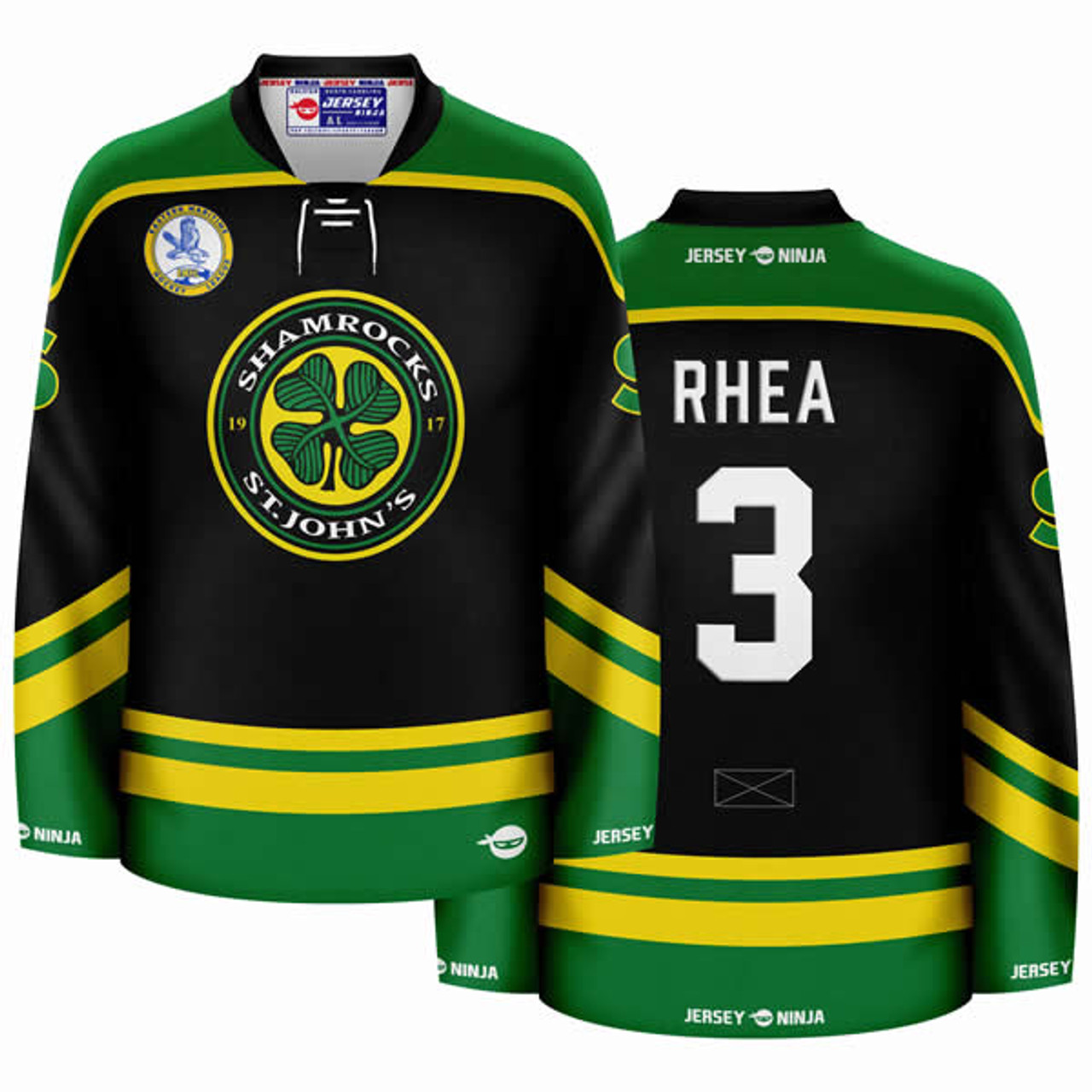  3 Ross The BOSS Rhea Hockey Jersey for Men,ST John's Shamrocks  Stitched with EMHL Patch White Green Black (3 Black,Small) : Clothing,  Shoes & Jewelry