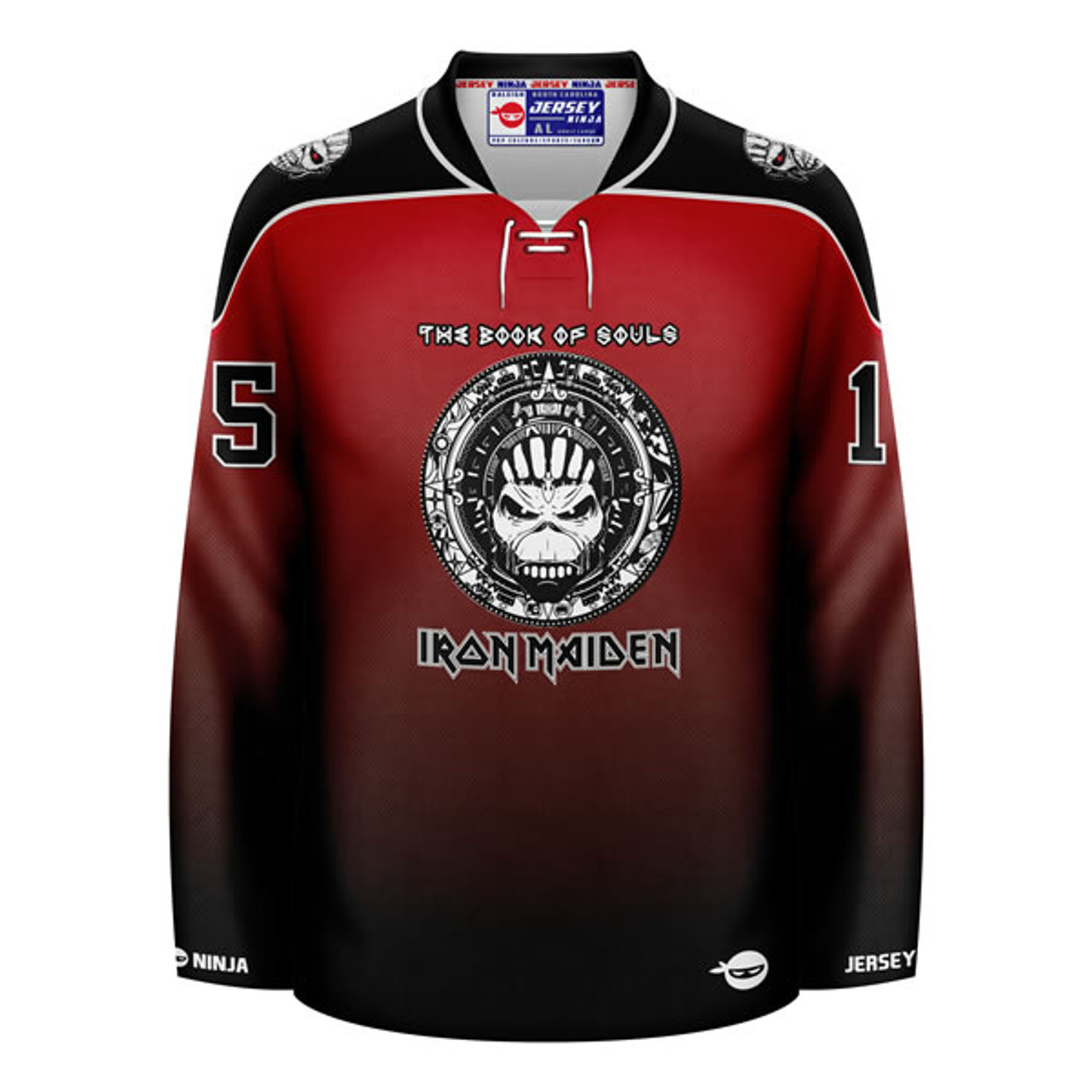 Jersey Ninja - Iron Maiden The Book of Souls Red Mayan Hockey Jersey