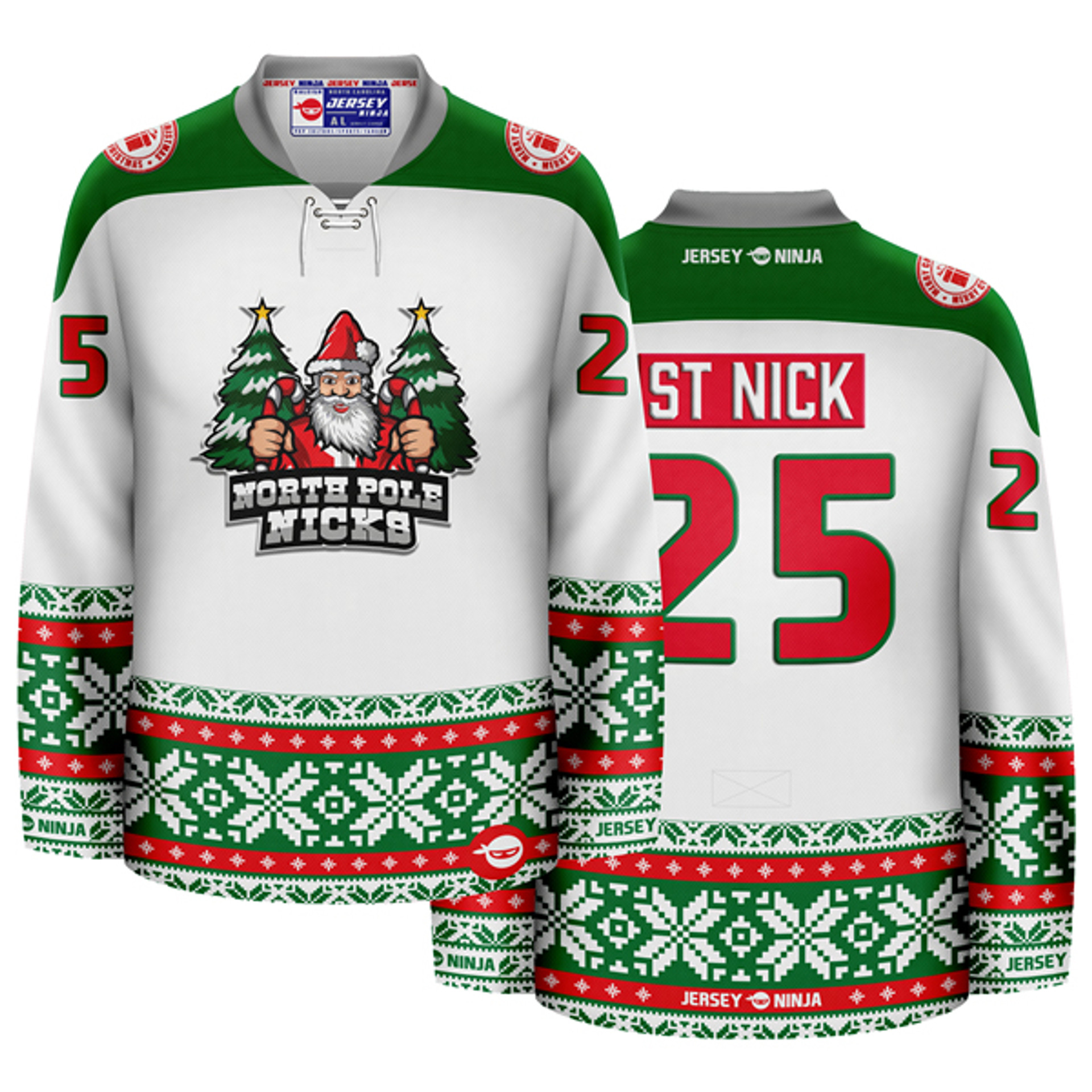 Christmas North Pole Nicks White Holiday Hockey Jersey Ugly Sweater