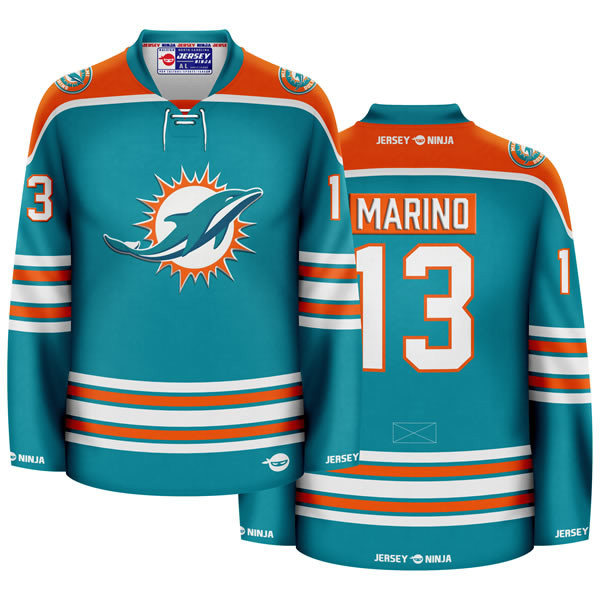 Jersey Ninja - Miami Dolphins Dan Marino Aqua Crossover Hockey Jersey