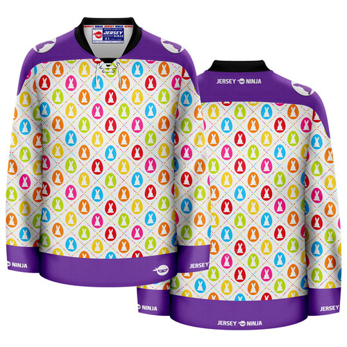 Jersey Ninja - Easter Dotted Rabbits Ugly Sweater Holiday Hockey Jersey - COMBINED