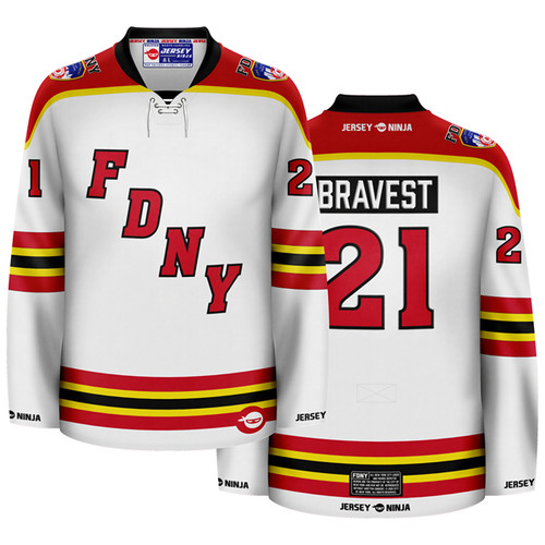 Officially Licensed FDNY Wordmark White Hockey Jersey - COMBINED