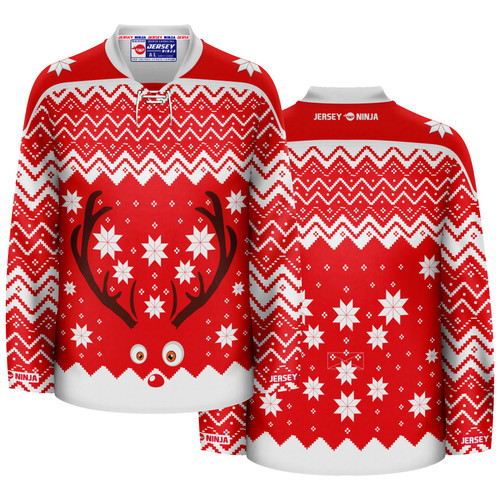Jersey Ninja - Christmas Rudolph the Red Nosed Reindeer Ugly Sweater Hockey Jersey - COMBINED