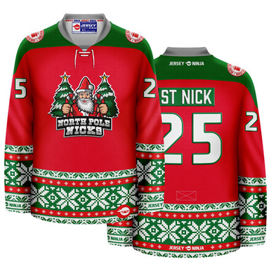 Christmas North Pole Nicks Green Holiday Hockey Jersey 