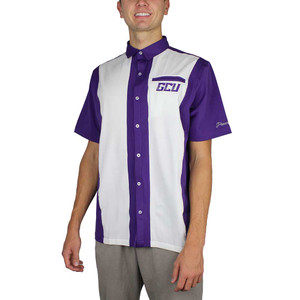 Colosseum Men's Purple and White Striped Bowling Shirt