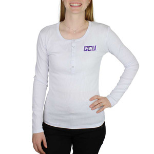 Boxercraft Women's White GCU Ribbed Henley Long Sleeve Tee