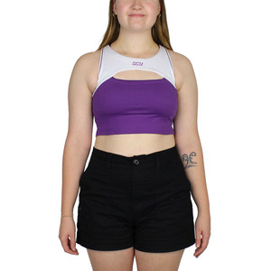 ZooZatz Women's Purple and White Color Block Cropped Tank