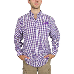 Vantage Men's Purple and White Gingham GCU Button-Down Shirt