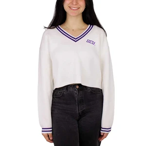ZooZatz Women's White GCU V-Neck Cropped Sweater