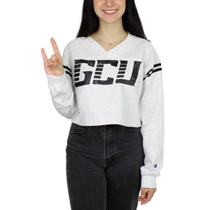 Champion Women's Gray Distressed GCU Cropped V-Neck Crew