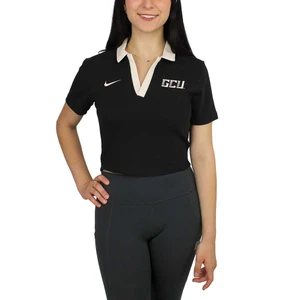 Nike Women's Black and Oatmeal GCU Cropped Polo