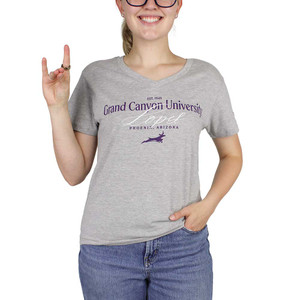 Champion Women's Heathered Gray GCU Lopes Script V-Neck Tee