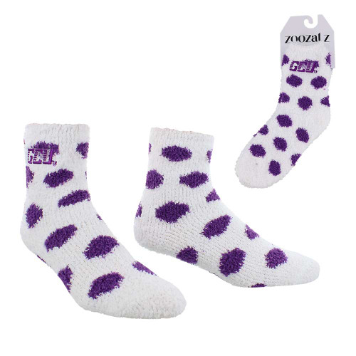 ZooZatz Polka Dot White GCU Fuzzy Socks