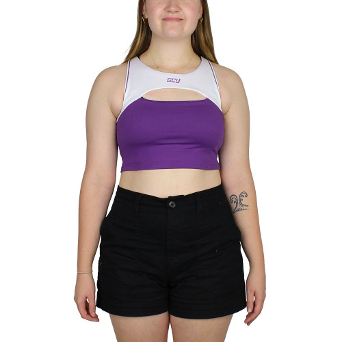 ZooZatz Women's Purple and White Color Block Cropped Tank