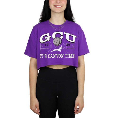 Zoozatz Women's Purple GCU Basketball It's Canyon Time Cropped Tee