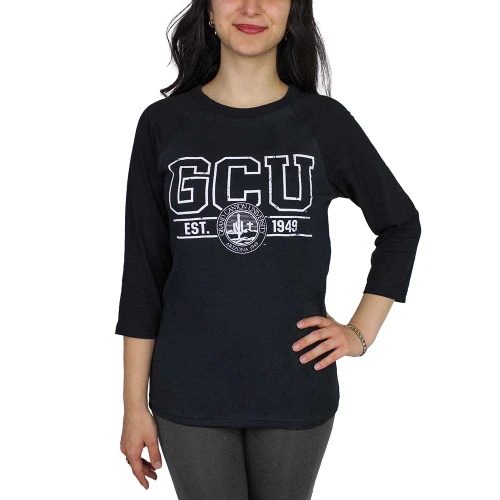 Women's Black GCU Est. 1949 Seal 3/4 Sleeve Tee