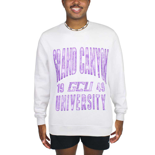 Camp David Men's White Distressed Grand Canyon 1949 GCU Crew