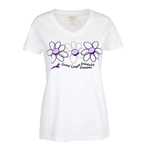 Comfort Wash Women's White Grand Canyon University Grandma Daisy V-Neck Tee