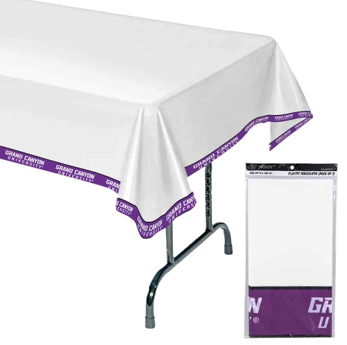 54" x 108" White and Purple Grand Canyon University Tablecloth