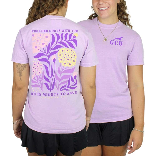 Comfort Colors Lavender Zephaniah 3:17 GCU Tee