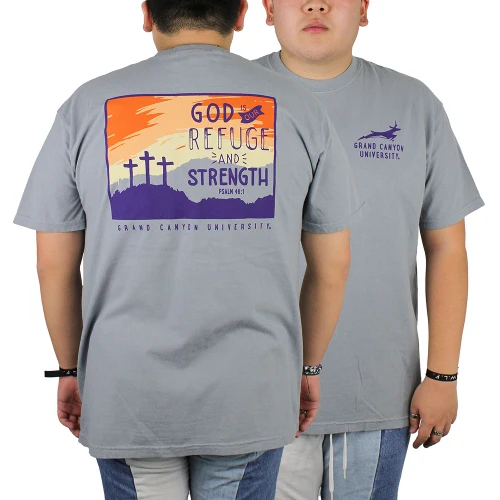 Comfort Colors Men's Gray Running Lope Grand Canyon University Psalm 46:1 Tee