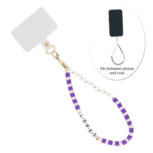 Shelby & Grace Purple and White Lopes Beaded Phone Wrist Strap