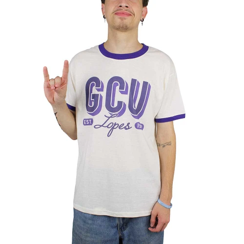MV Sport Men's White and Purple GCU Lopes Ringer Tee