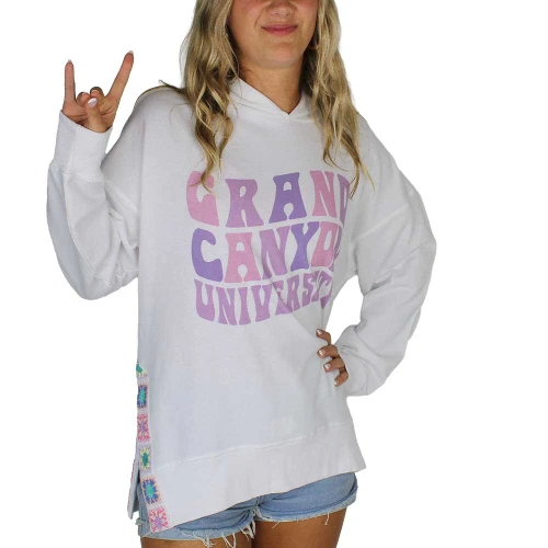 MV Sport Women's White Grand Canyon University Crochet Flower Hoodie