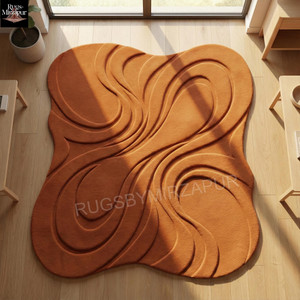 Modern Irregular Terracotta Designer Hand Tufted Wool 8x10 Area Rugs for Living Room, Organic 3D High Low Sculpted 5x8 6x9 Rugs for Bedroom