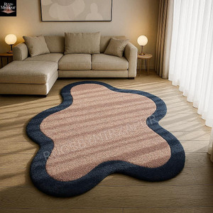 Irregular Dusty Rose Pink Hand Tufted Amoeba Shape Abstract Wool 8x10 Area Rugs for Living Room, Modern Deep Navy Blue Contemporary 6x9 Rugs