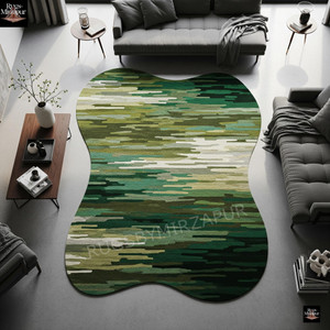 Hand Tufted Irregular Colorful Green Abstract Wool 8x10 Area Rug for Living Room, Modern Amoeba Shape 6x9 Rugs for Bedroom, Custom Rugs 8x10