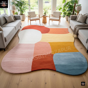 Irregular Shape Colorful Hand Tufted Wool 8x10 Area Rug for Living Room, Modern Abstract Area Rug for Bedroom, Contemporary 4x6 5x7 6x9 Rugs