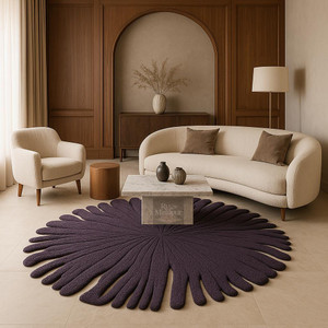 Irregular Shape Abstract Round Purple Hand Tufted Rugs for Living Room | 8x8ft Diameter Statement Rugs for Living Room or Father’s Day Gift