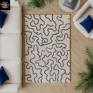 Modern Navy Blue Ivory Irregular Hand Tufted Blue 5x7 Wool Area Rug for Living Room, Abstract Blue Rug for Kids Room, Contemporary Rugs 8x10