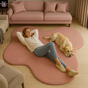 Blush Pink Wool Rug, Irregular Hand-Tufted Blob Shape, Modern Minimalist Decor