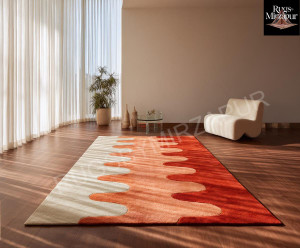 Hand Tufted Wool Area Rug, Ripple Edge Gradient, Burnt Orange and White
