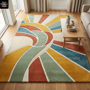 Modern Burnt Orange Beige Striped Hand Tufted Wool 9x12 Area Rugs for Living Room, Abstract Handmade 6x9 Rugs for Bedroom, Custom 10x14 Rugs