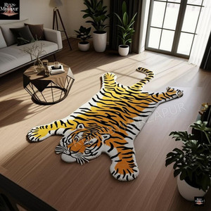 Modern Black and Yellow Tiger Animal Print Hand Tufted Abstract Wool Area Rug 6x9 for Living Room, Handmade 4x6 5x7 5x8 6x8 8x10 Nursery Rug