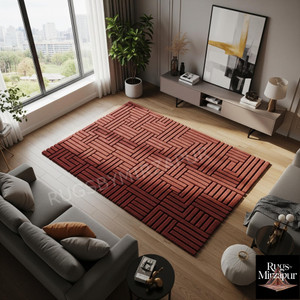 Hand Tufted Stylish Geometric Terracotta and Black Wool 8x10 Area Rug for Living Room, Modern Rugs for Dining Room, Abstract Hallway 6x9 Rug