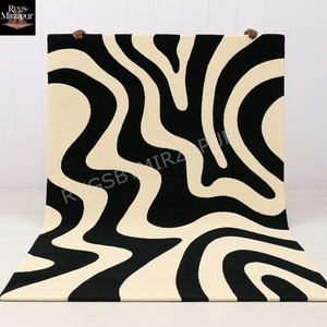 Abstract Black and White Wave Hand Tufted 6x9 Rugs for Bedroom, 8x10 9x12 Modern Statement Area Rugs for Living Room, Custom Size 12x15 Rugs