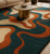 Cream Teal Blue Abstract Hand Tufted Wave Pattern with Organic Orange Lines Rug for Living Room, Modern Rectangle Shape Bedroom 6x9 8x10 Rug