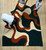 Cream Teal Blue Abstract Hand Tufted Wave Pattern with Organic Orange Lines Rug for Living Room, Modern Rectangle Shape Bedroom 6x9 8x10 Rug