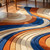 Burnt Orange Beige Blue Abstract Wave Hand Tufted Wool 6x9 Rugs, Modern Sculpted High Low Area Rug, Luxury Handmade 9x12 Rug for Living Room