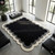 Abstract Gray Ivory Solid Black Scalloped Edge Hand Tufted Wool 5x7 Rugs for Living Room, Modern Wavy Design Custom 6x9 8x10 9x12 Area Rugs