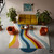Hand Tufted Wool Area Rug, Multicolor Wave Design, Retro Style