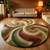 Luxury Round Abstract Spiral Hand Tufted Wool Rug, Modern Swirl Pattern Circular Rug in Terracotta Green Beige, Handmade Custom 8x8 Carpet